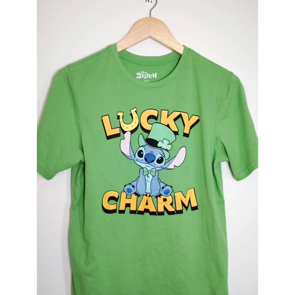 Disney Stitch Lucky Charm Green Short Sleeve Graphic‎ T-Shirt XXL (18) Artsy